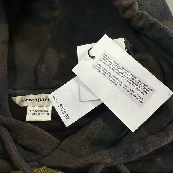 Eleven Paris Men's Acid Green Camo Distressed Hoodie Sweatshirt Size L $170 - Picture 9 of 12